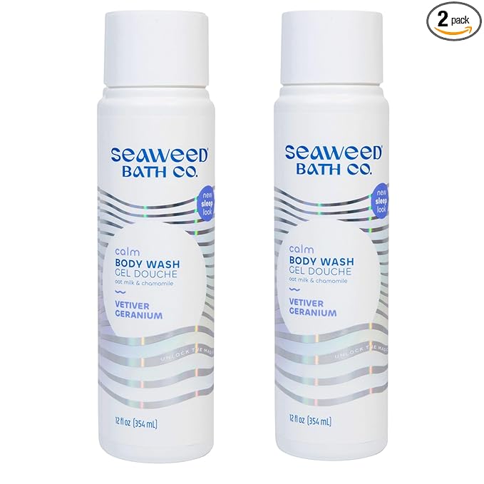 Seaweed Bath Co. Calm Body Wash, Vetiver Geranium Scent, 12 Ounce (Pack of 2), Shower Gel for Men & Women, Vegan, Paraben Free, Sulfate Free, Cruelty Free