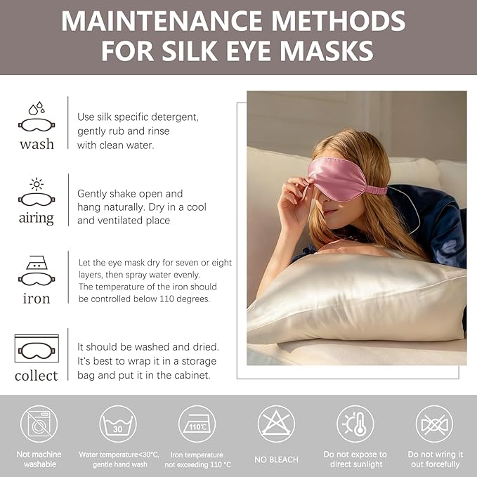 Adjustable Silk Sleep Mask for Custom Comfort | 3D Contour & Blackout Nose Wing | Universal Fit for All Head Sizes | 100% Mulberry Silk Eye Mask for Sleeping | Yueerbao (Bean Pink)
