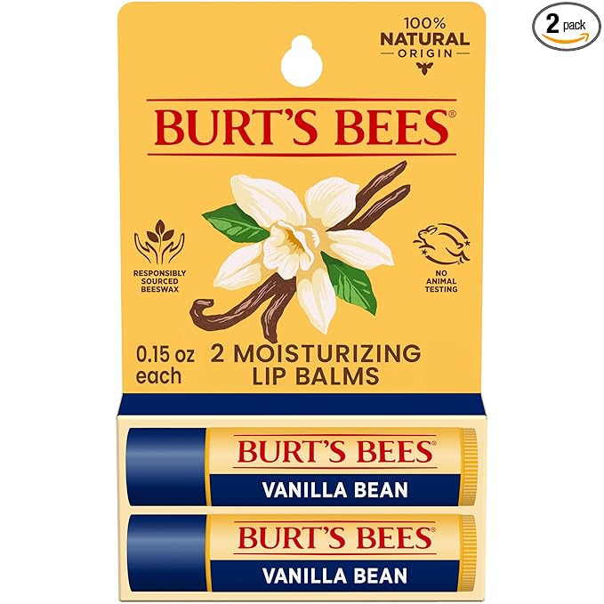 Burt's Bees Lip Balm - Vanilla Bean, Lip Moisturizer With Responsibly Sourced Beeswax, Tint-Free, Natural Origin Conditioning Treatment, 2 Tubes, 0.15 oz.