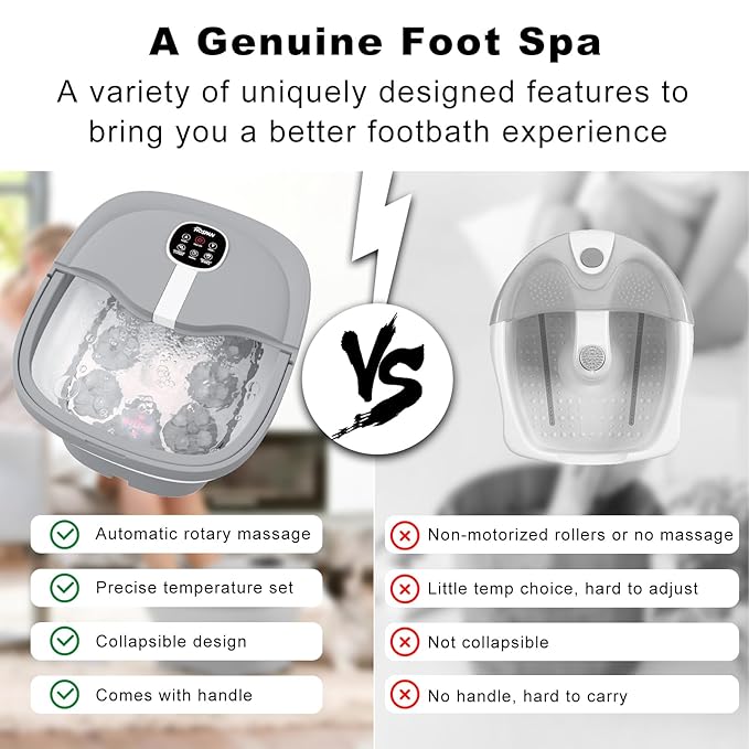 HOSPAN Collapsible Foot Spa Electric Rotary Massage, Foot Bath with Heat, Bubble, Remote, and 24 Motorized Shiatsu Massage Balls. Pedicure Foot Spa for Feet Stress Relief