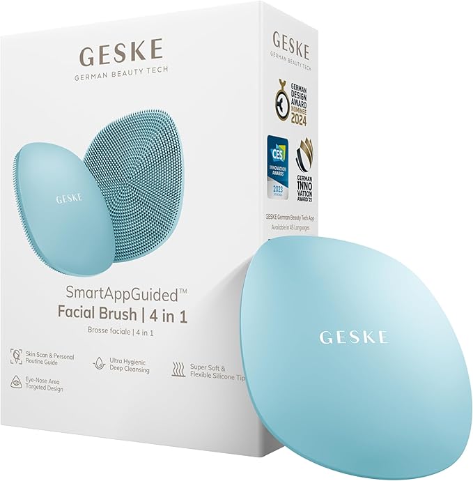 GESKE SmartAppGuided™ Facial Brush | 4 in 1 | Professional Facial Cleansing Brush | Skin Cleansing Silicone Facial Brush | Routine Skincare | Gentle Cleansing | Facial Cleanser