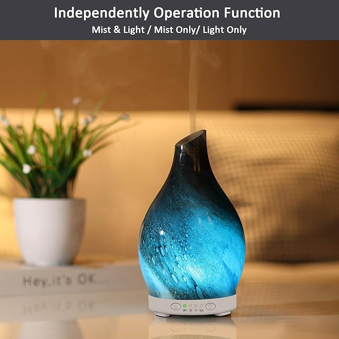 Essential Oil Diffuser 150ML Glass Aromatherapy Diffuser with 4 Timer Settings & 7 Color Changing Lights, Auto Shut-Off, Ultra Quiet Oil Diffuser for Home, Office, Yoga, Spa and Sleeping