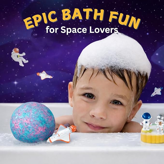 EvolutionUSA 6 Space Bath Bombs for Boys & Girls - Planet Bath Bombs Toy Inside, Organic Childrens Bathbomb Set, Cosmic Bath Fizzers, Kid Bath Bomb Gift for Valentines, Birthday, Christmas, Easter