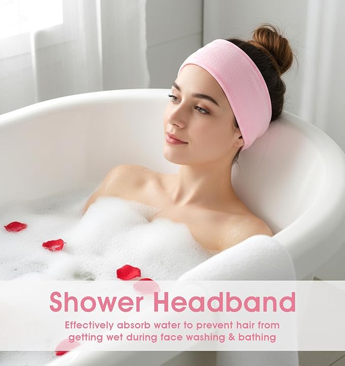 3 Pack Face Wash Headband, Adjustable Spa Headbands for Women, Non-Slip Terry Cloth Headband for Facial, Makeup & Shower, Soft Stretchable Hair Band