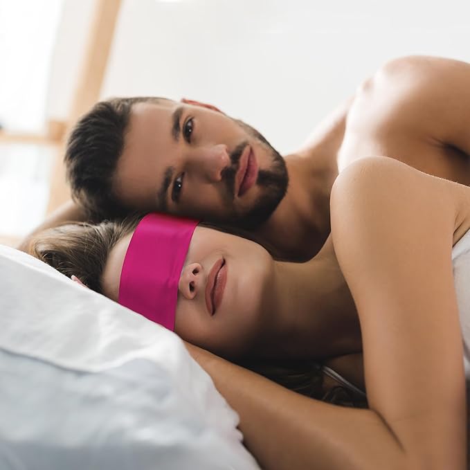 FRESHME Satin Sleeping Mask - Eye Mask for Sleeping Comfortable Adjustable Eye Blindfold Cover for Women Men Night Travel Nap Yoga Meditation Valentine's Day Gift Black and Deep Purple 160cm/63in