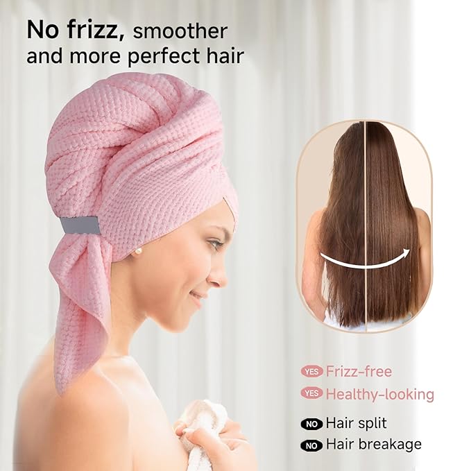2 Packs Large Microfiber Hair Towel Wrap for Women, Quick-Dry Turban, Ultra Absorbent & Anti-Frizz, Ideal for Long, Thick & Curly Hair, Soft Lightweight Drying Towel (24x42, Pink)