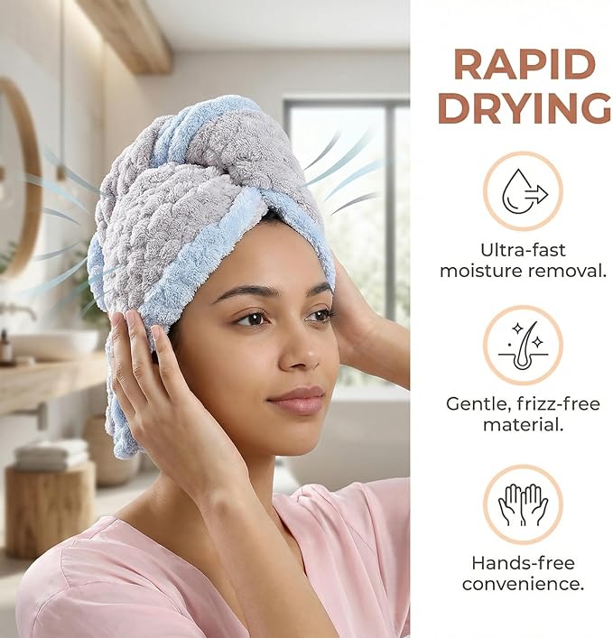 Hair Towel Wrap for Women, High Absorbency Hair Drying Towel Wrap,1Packs Soft Polyester Hair Wrap Towels for Women Accessories, Lightweight Hair Wrap for Curly, Long, Thick Hair (White)