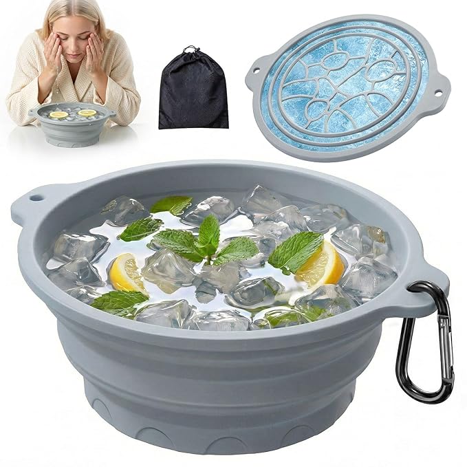 Face Ice Bath Bowl with Built-in Ice Tray, Foldable Silicone Face Bowl for Ice, Reusable Small Ice Facial Bowl for Puffiness Reduction, Skin Tightening, Acne Relief, Spa Tool for Home, Travel