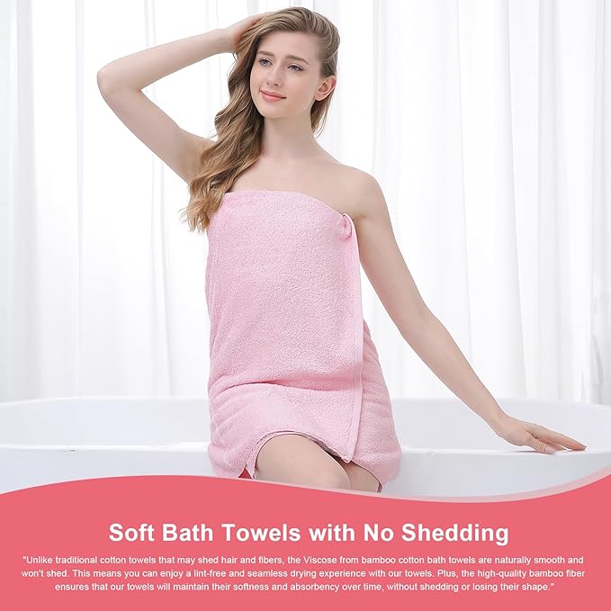 Aibaser Bath Towels - Natural, Ultra Absorbent Towels for Bathroom, Travel, Gym, Shower and Spa (2 Piece Set) (Pink, 35 in x 70 in)