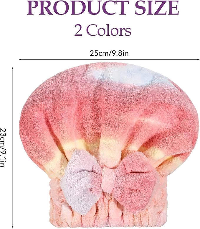 2 Pcs Ultra Absorbent Microfiber Hair Towel Wrap, Bow Tie Design Hair Drying Caps Quick Dry Hair Towel for Women Girls Long Curly Hair (Gradient)