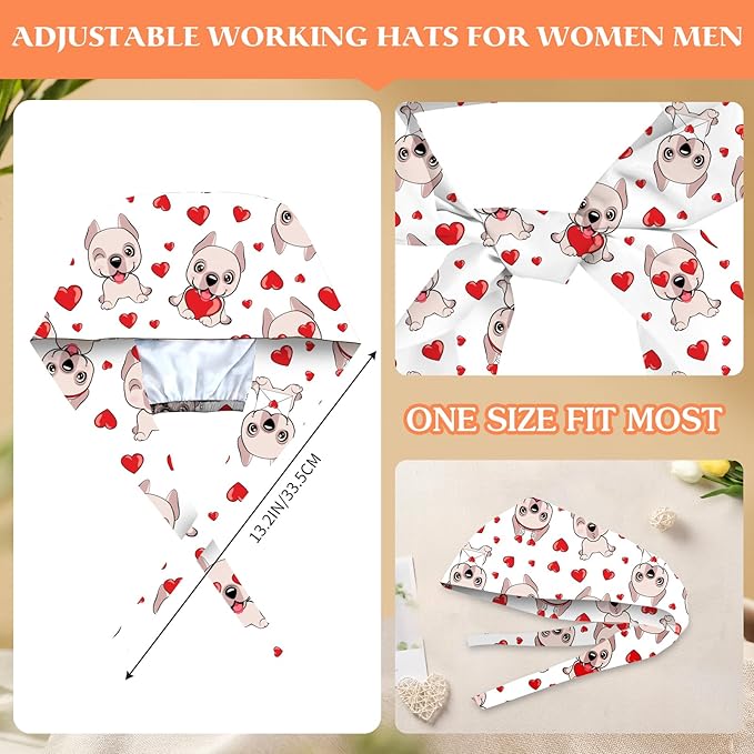 Adjustable Scrub Cap with Buttons & Sweatband, Working Hat with Elastic Tie Back, Unisex Nurse Surgical Caps for Women & Men