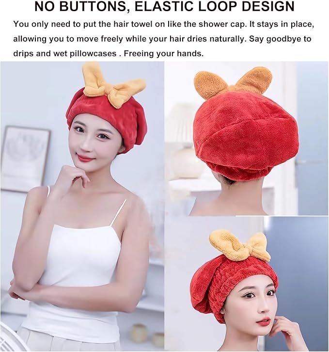 4Pcs Microfiber Hair Drying Cap,Ultra Absorbent Hair Towel Wrap Turban for Girls Women Soft Quick Dry Hair Towels with Bow Tie Shower Cap for Kids (Mixed Colors)