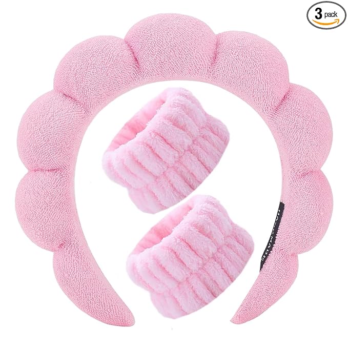Spa Headbands for Washing Face Soft Puffy Bubble Headbands Wristband for Women Girls Makeup Skin Care Facial Beauty Shower Towel Hairband
