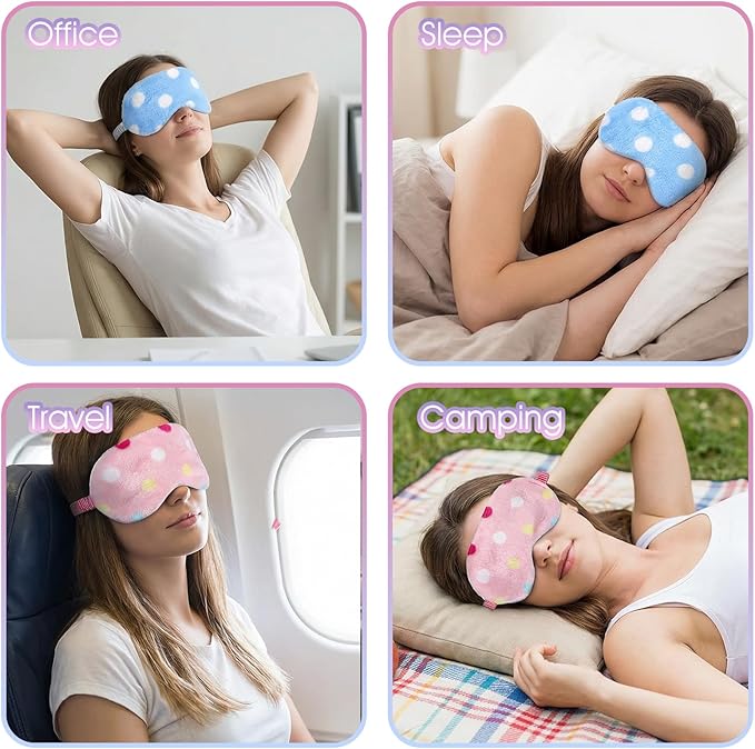 2PCS Plush Sleeping Eye Mask, Soft Plush Eye Mask, Fuffy Eye Cover Comfortable Sleep Mask Blindfold Rainbow Faux Fur Eye Shade for Women, Men and Kids Travel Nap Sleeping(Dot)