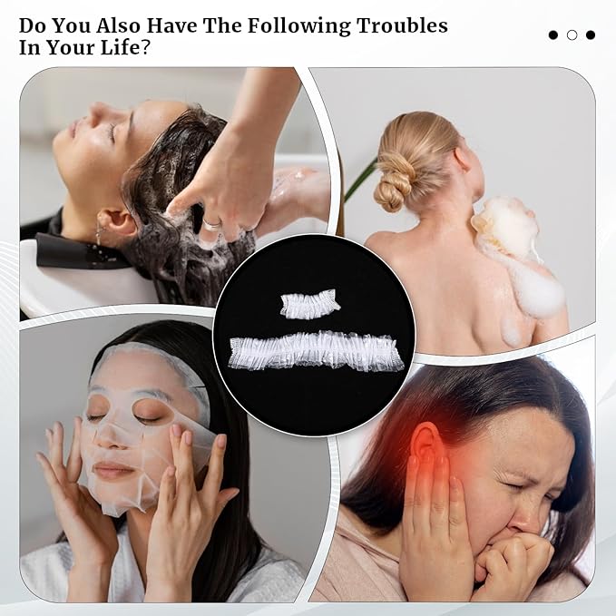 Qianyu 100 PCS Disposable Shower Caps and 100 PCS Earmuffs, Clear Plastic Hair Cap Thick Elastic Waterproof Bath Caps for Women Men Bathing Hair Treatment Home Spa Hotel Travel Beauty Salon