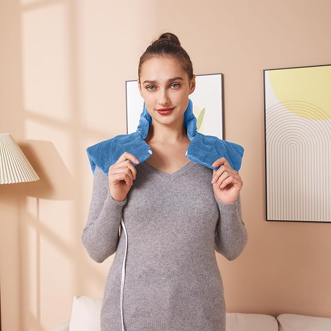 Ruqiji 19" x 24" Weighted Neck&Shoulder Heating Pad, 2.5lbs with 12 Temperature Settings&Countdown Timer,Pain Relief for Neck/Shoulders/Menstrual Pain(Light Blue)
