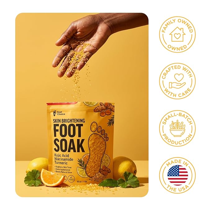 Skin Brightening Foot Soak with Kojic Acid & Niacinamide - Evens Skin Tone, Boosts Glow & Softens Calluses - Turmeric & Vitamin C - 1lb