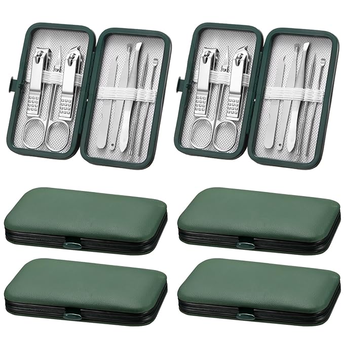 Hanaive 6 Set Manicure Set 48 Pcs Nail Clippers Pedicure Kit Gift for Mother's Day 8 in 1 Stainless Steel Grooming Kit Professional Nail Care Tools with Luxurious Travel Case for Men Women(Green)