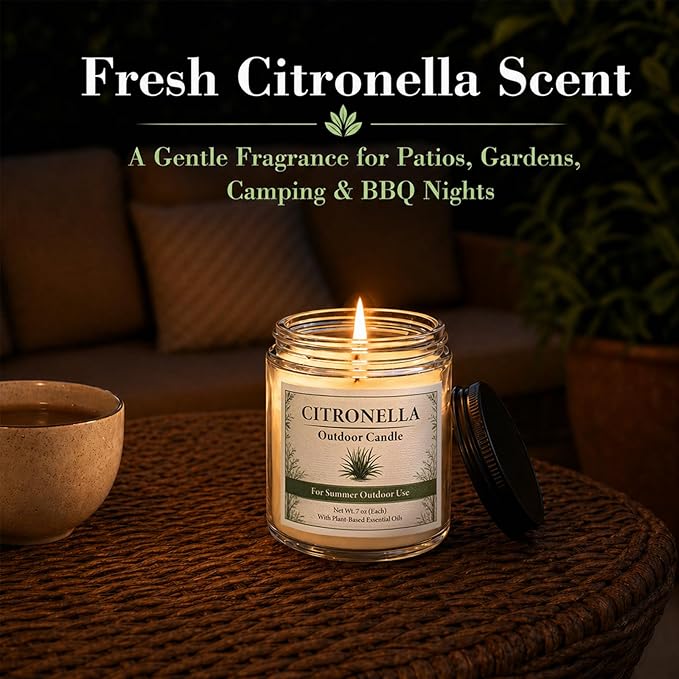 Citronella Candles Outdoor - 6 Pack Natural Soy Wax Citronella Candles for Patio,Garden,Yard, Balcony BBQ, Camping, Party, up to 200 Hours Burning Summer Outside Candle Set
