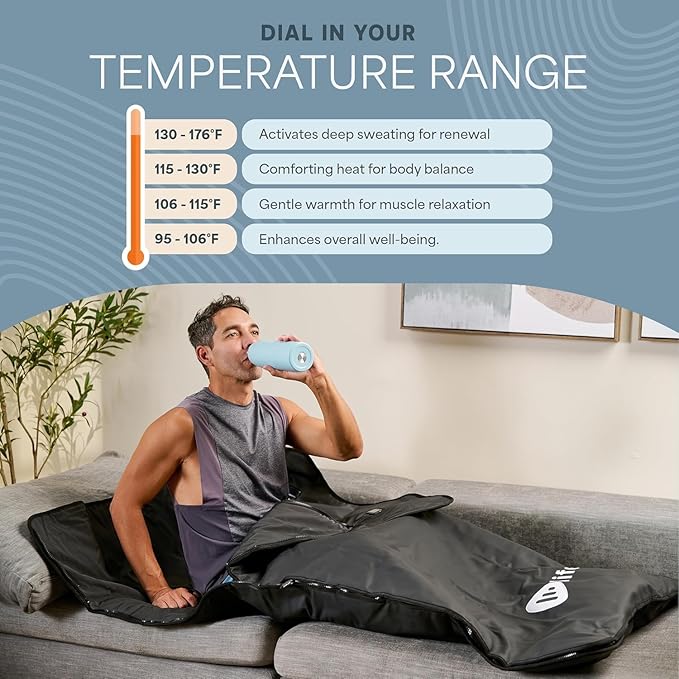LifePro RejuvaWrap Infrared Sauna Blanket for Detox & Relaxation – Low EMF Carbon Fiber Heating, 9 Temp Levels, 5 Colors – Portable Sauna Blanket Infrared with Waterproof Interior & Carry Bag