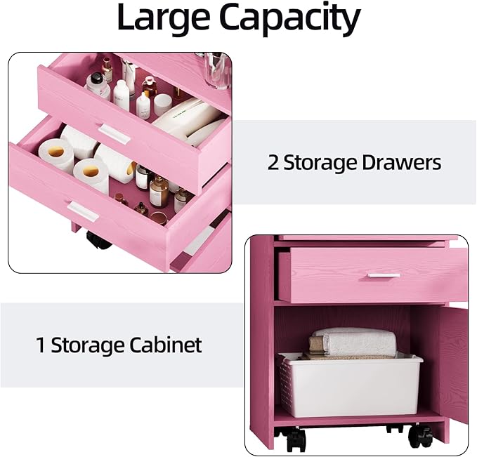 4ever2buy Salon Station for Hair Stylist, Pink Beauty Barber Station, Salon Trolley Cart with Wheels, Mobile Organizer for Salon, Spa, Barbershop, Nail & Beauty Tools, Pink