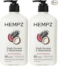 Hempz Body Lotion - Fresh Coconut & Watermelon Daily Moisturizing Cream,Shea Butter Body Moisturizer - Skin Care Products,Hemp Seed Oil - Large,(Pack of 2)