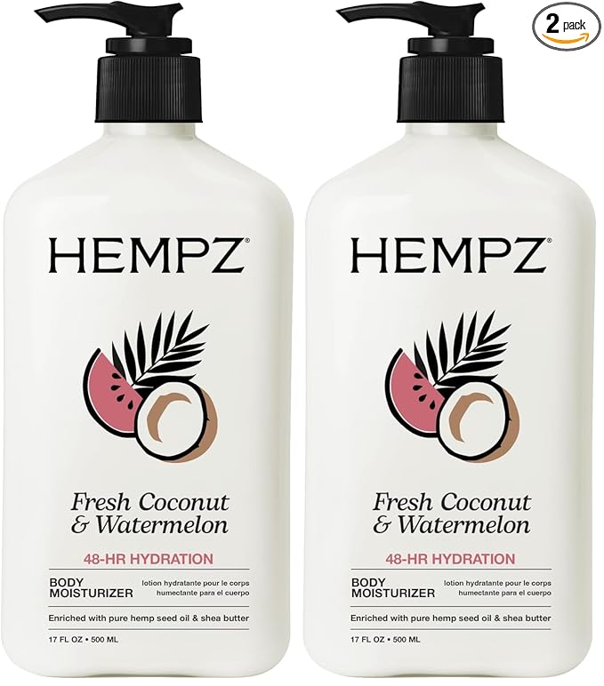 Hempz Body Lotion - Fresh Coconut & Watermelon Daily Moisturizing Cream,Shea Butter Body Moisturizer - Skin Care Products,Hemp Seed Oil - Large,(Pack of 2)