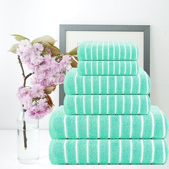 CASA COPENHAGEN Ecstatic 6Pcs 100% Egyptian Cotton Large Designer Towels Gift Set- Peacock Blue, 600GSM, 2Bath 2Hand 2Washcloths, Bath Towels for Bathroom Set for Women & Men