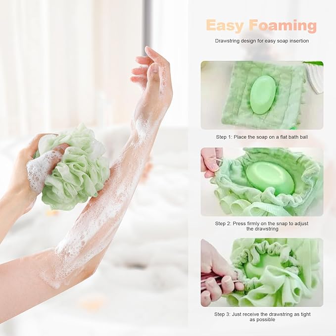 3-Pack Bar Soap Loofah Pouch, 2-in-1 Loofah Washcloth Combo with Soap Pocket, Rich-Lather Shower Sponge for Exfoliating, Home Gym Travel