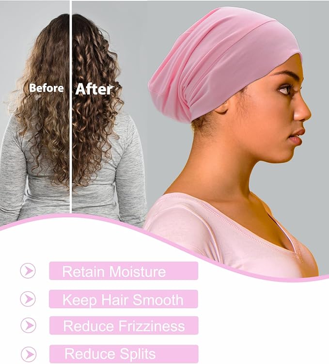 Sleep Cap Bonnet for Sleeping Black Women, Adjustable Cooling Ice Silk Lined Bonnet for Curly Braids Hair Cover Beanie Hat