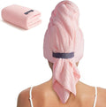 MABAO Microfiber Hair Towel Wrap for Women, Quick Dry Hair Turban Towel with Elastic Band, Microfiber Plopping Towel for Curly Hair, Stocking Stuffers for Women (Pink)