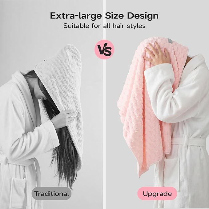 REDKISS 4 Pack Extra Large Hair Towels - Microfiber Hair Towel Wrap for Women, 23 x 47 inches Hair Towels with Elastic Strap, Super Soft Hair Drying Towels for Long, Thick, Curly Anti Frizz Turbans
