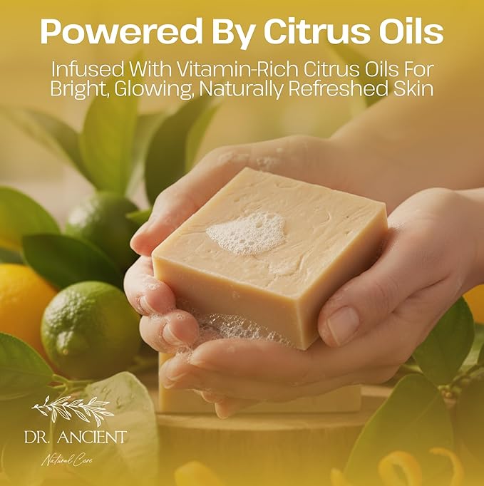 Dr.Ancient Citrus Soap Bar, Organic Soap Bars Handcrafted the Traditional Way, Natural Chemical-Free, Vegan, Used for Face Wash, Body Wash, and Hand Cleansing, Refreshing, Exfoliating