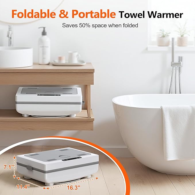 kapebow 35L Luxury Foldable Towel Warmer, 600W Fast Heating, Auto Shut Off, Fits 3 Large Towels (45x70), Bathrobes & Blankets, Heat/Dry Modes, 24H Delay, Perfect for Bathroom, Spa, Home (UL Listed)