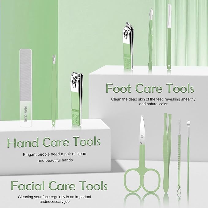10 in 1 Manicure kit Personal Care Men's Accessories, Professional Nail Kit Pedicure Kit, toe nail clippers for Men and Beauty Tools Portable Set, Travel deluxe Beauty Tools Convenience Set(Green)