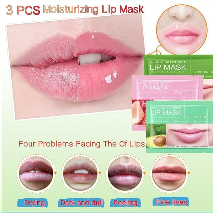 12PC Natural At-Home Spa Skincare Kit | Strawberry Aloe Vera Avocado Face Hand Foot Lip Mask Set | Hydrating Nourishing for Dry/Dehydrated Skin | Gentle Daily Care & Holiday Gift Favors for Women
