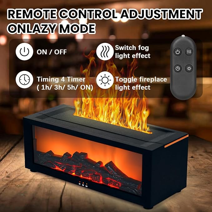 Fireplace Humidifier Diffuser, 7 Colors Flame Diffuser for Essential Oils, Fire Aroma Diffuser with Remote, Ultrasonic Air Humidifiers Aromatherapy Diffuser with Timer for Home, Bedroom, Office, Yoga