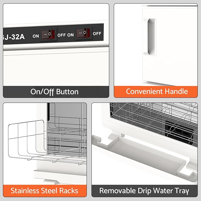 Kikihouse Hot Towel Warmer, 32L Large Capacity Hot Towel Cabinet, Facial Towel Warmers with Clip & Stainless Steel Rack & Water Drip Tray, Fits 80 Towels, for Spa, Salon, Esthetician