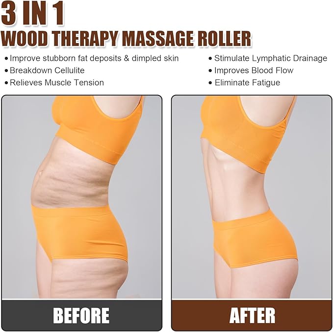 KintKita Wood Therapy Massage Tools 3 in 1,Wooden Lymphatic Drainage Massager Maderoterapia Kit Professional Body Cellulite Massager for Body Sculpting,Contouring,Relief Muscle,Anti-Cellulite