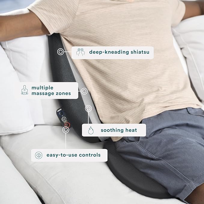 HoMedics Shiatsu Massage Cushion with Soothing Heat, Deep-Kneading Massage, Targets Pressure Points All Over Back, Soothing Heat, Relax Overworked Muscles, Release Tension, Reduce Back Pain