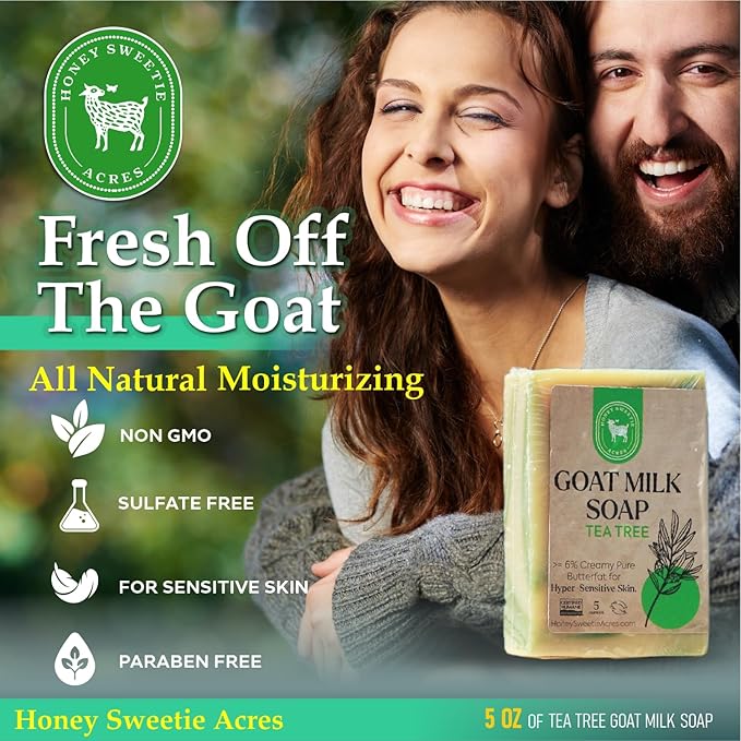 Honey Sweetie Acres Tea Tree Goat Milk Soap - Handmade 5 oz Bar, Made with Natural Ingredients, Moisturizing & Gentle, Made in the USA