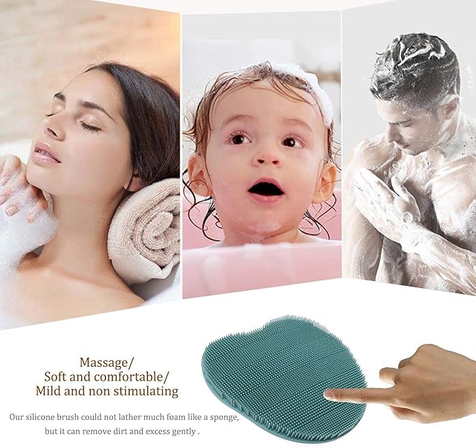 2 Pack Soft Silicone Shower Brush, Body & Face & Short Hair Wash, Bath Exfoliating Skin Massage Scrubber, Dry Skin Brushing Glove Loofah, Fit for Sensitive and All Kinds of Skin (PeonyPink+Green)