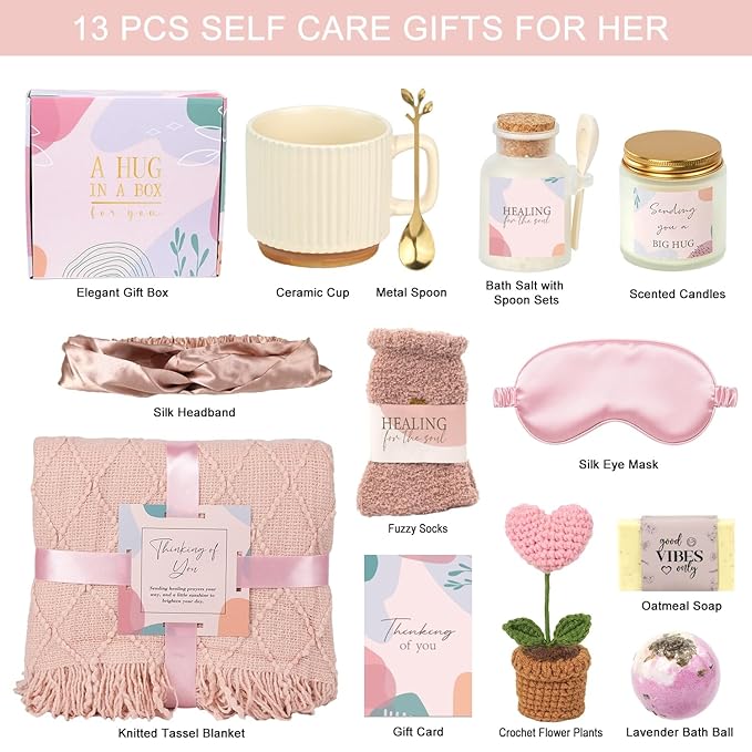 Mothers Day Care Package for Women Mom Sister Grandma, Get Well Soon Spa Gift Baskets for Woman, Get Well Gifts for Women After Surgery, Womens Relaxation Self Care Thinking of You Gifts