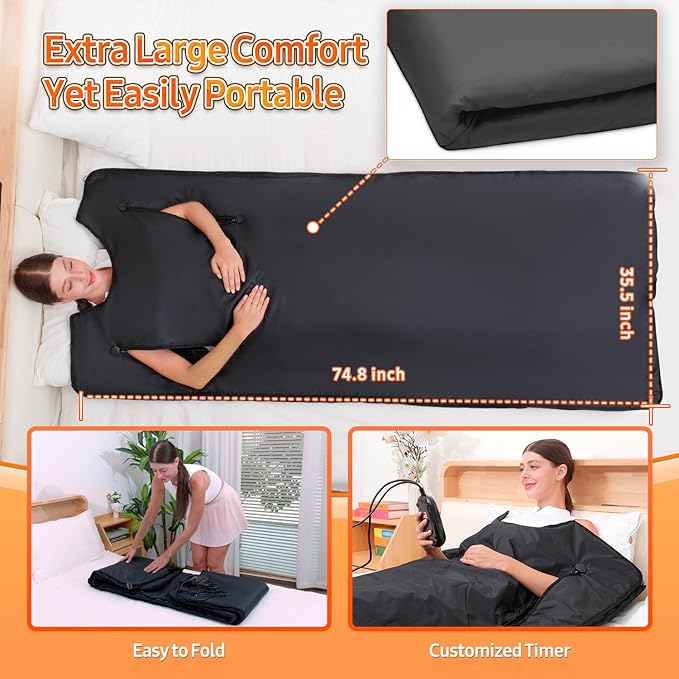 Infrared Sauna Blanket for Home: Extra Large Portable Design for Full Body Detox & Relaxation - Far Infrared Heating Adjustable 86-176℉ & 20-60 Min Timer 74.8 x 35.5Inch Extra Large PVC