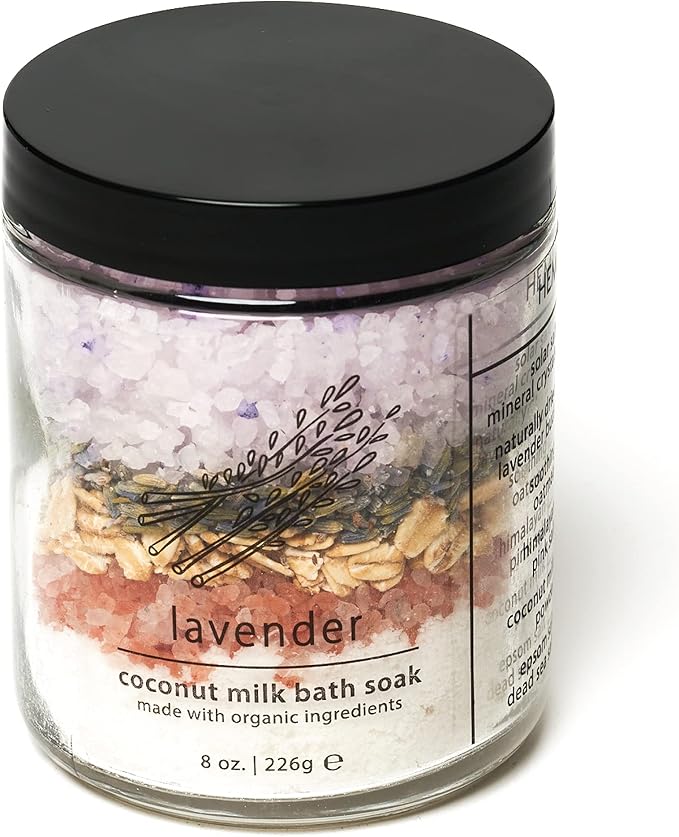 Hemlock Park Lavender Coconut Milk Bath Soak | Botanical Coconut Milk, Botanicals, Dead Sea Salt, Epsom Salt, and Himalayan Pink Mineral Salt | 9.5 oz Jar