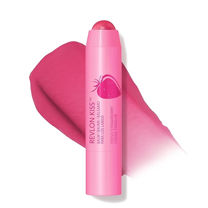 Revlon Kiss Tinted Lip Balm with SPF 20, Hydrating, Flavored, Infused with Natural Fruit Oils, 025 Fresh Strawberry, 0.09 oz