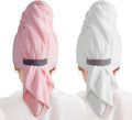 MABAO 2 Pack Microfiber Hair Towel Wrap for Women, Quick Dry Hair Turban Towel with Elastic Band, Microfiber Plopping Towel for Curly Hair, Stocking Stuffers for Women(Pink, White)