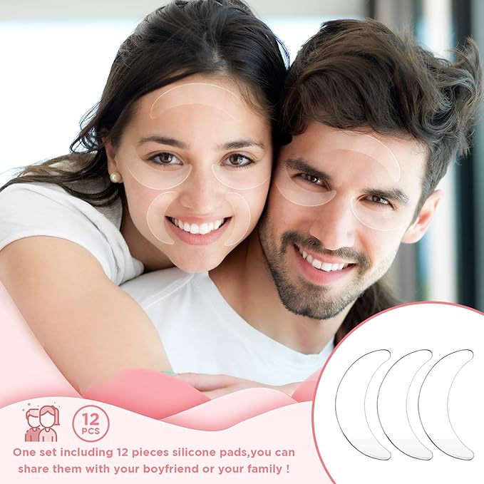 Syhood 12 Pieces Silicone Eye Wrinkle Pads Anti Aging Silicone Pads Reusable Reduce Skin Wrinkles Under Eye Patches Cleavage for Mouth and Eyes(Transparent)