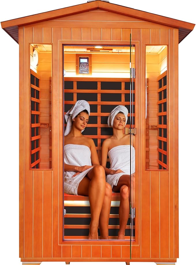Outdoor Sauna 2 Person Sauna Infrared Saunas Dry Sauna Room Red Cedar and Canadian Fir Wood Wooden 120V Sauna Spa 2080W 48.8 * 38.19 * 81.89inch