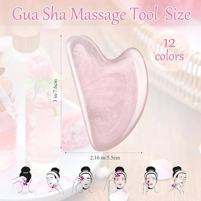 Sherr 12 Pcs Gua Sha Facial Tools Resin Heart Shaped Massage Guasha Tool for Face Guasha Board for Face Body Skin Massage Spa Acupuncture Prevent Wrinkles, 12 Colors(Sweet Color)